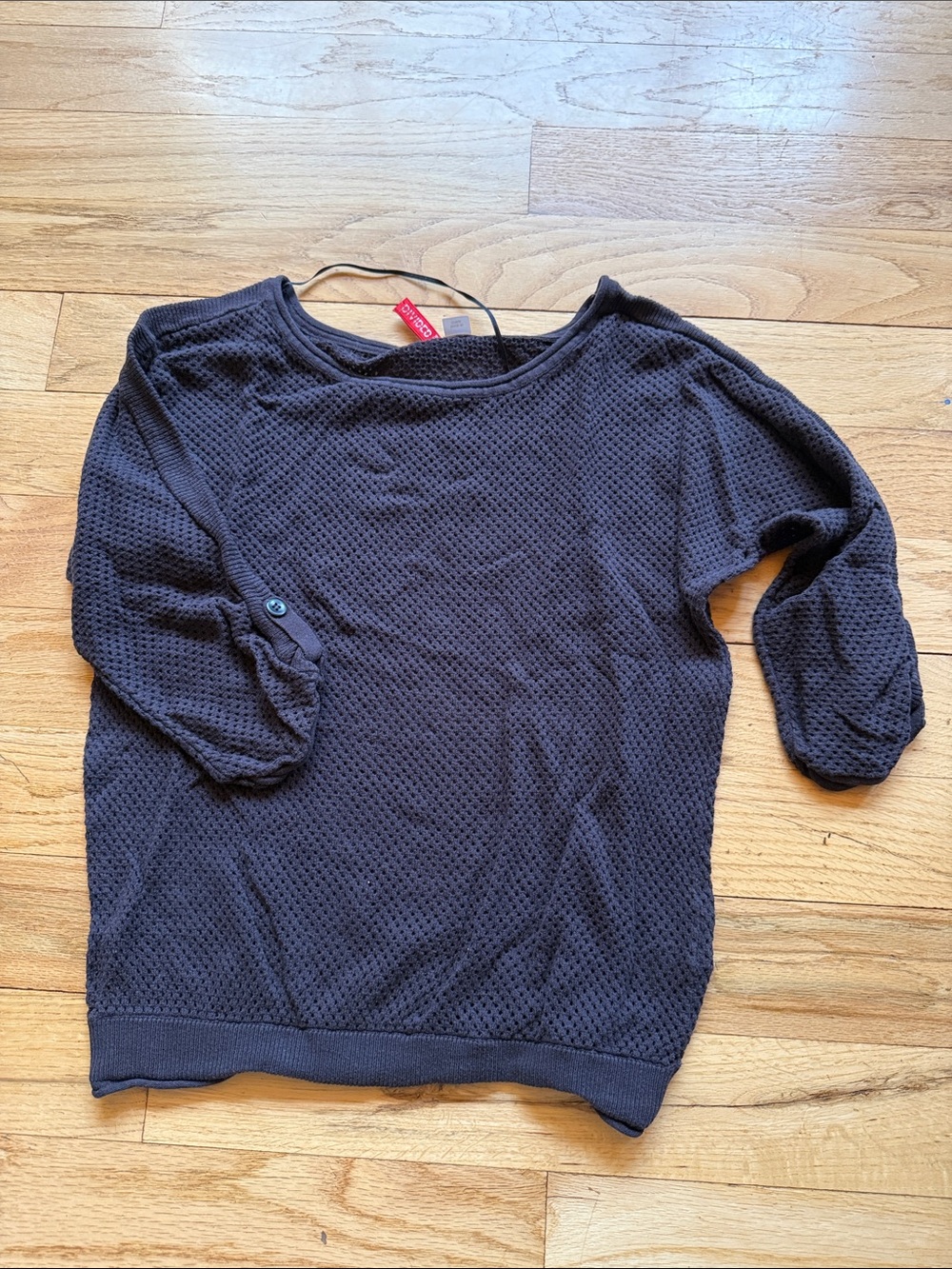 Textured Mesh Charcoal Lightweight Pullover Sweater